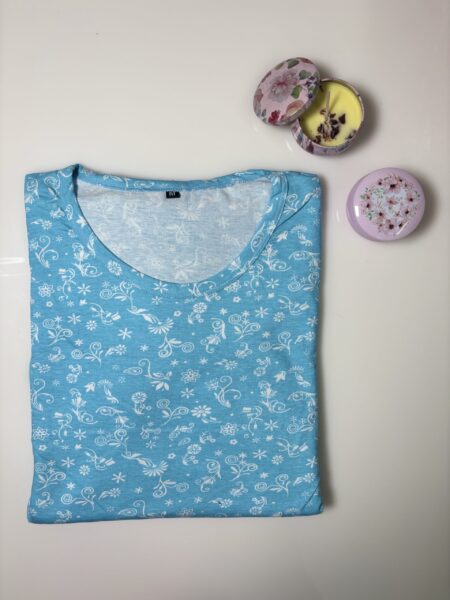 Sky Blue and Ethnic Motifs Printed Short Sleeve Feeding Maxi