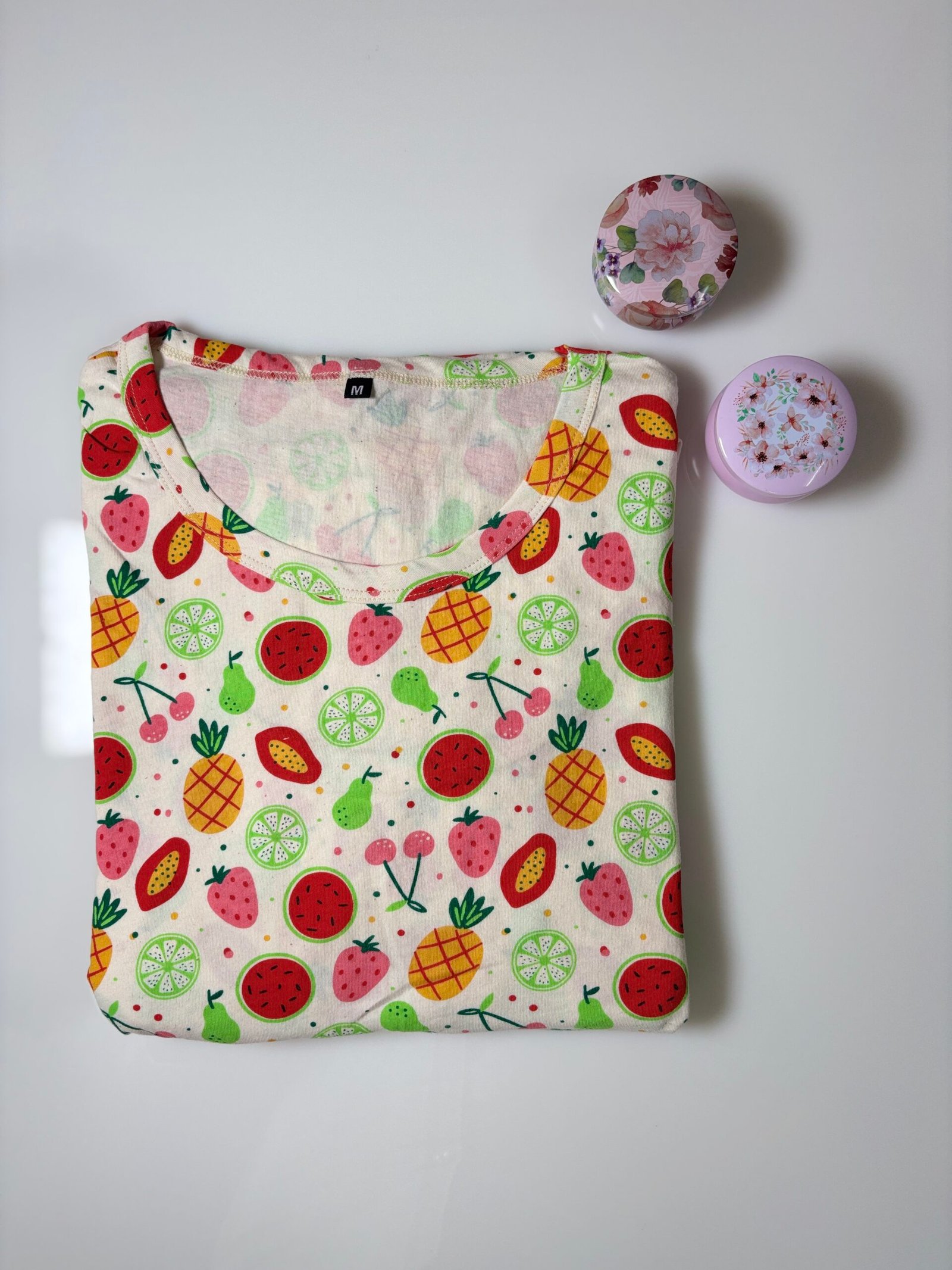 Half White and Fruits Printed Short Sleeve Feeding Maxi