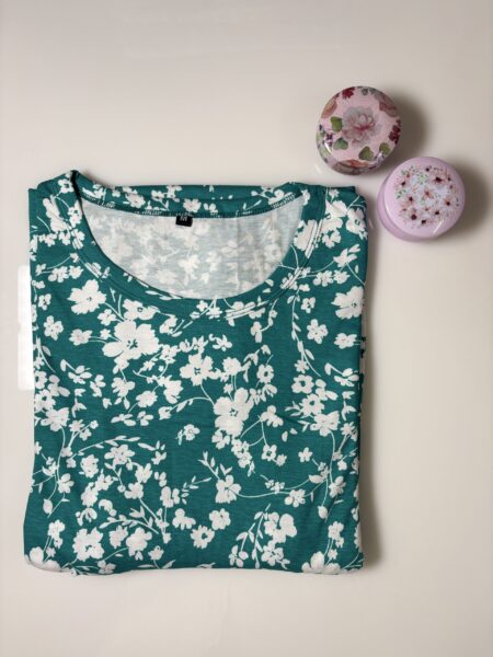 Green and Floral Printed Short Sleeve Feeding Maxi