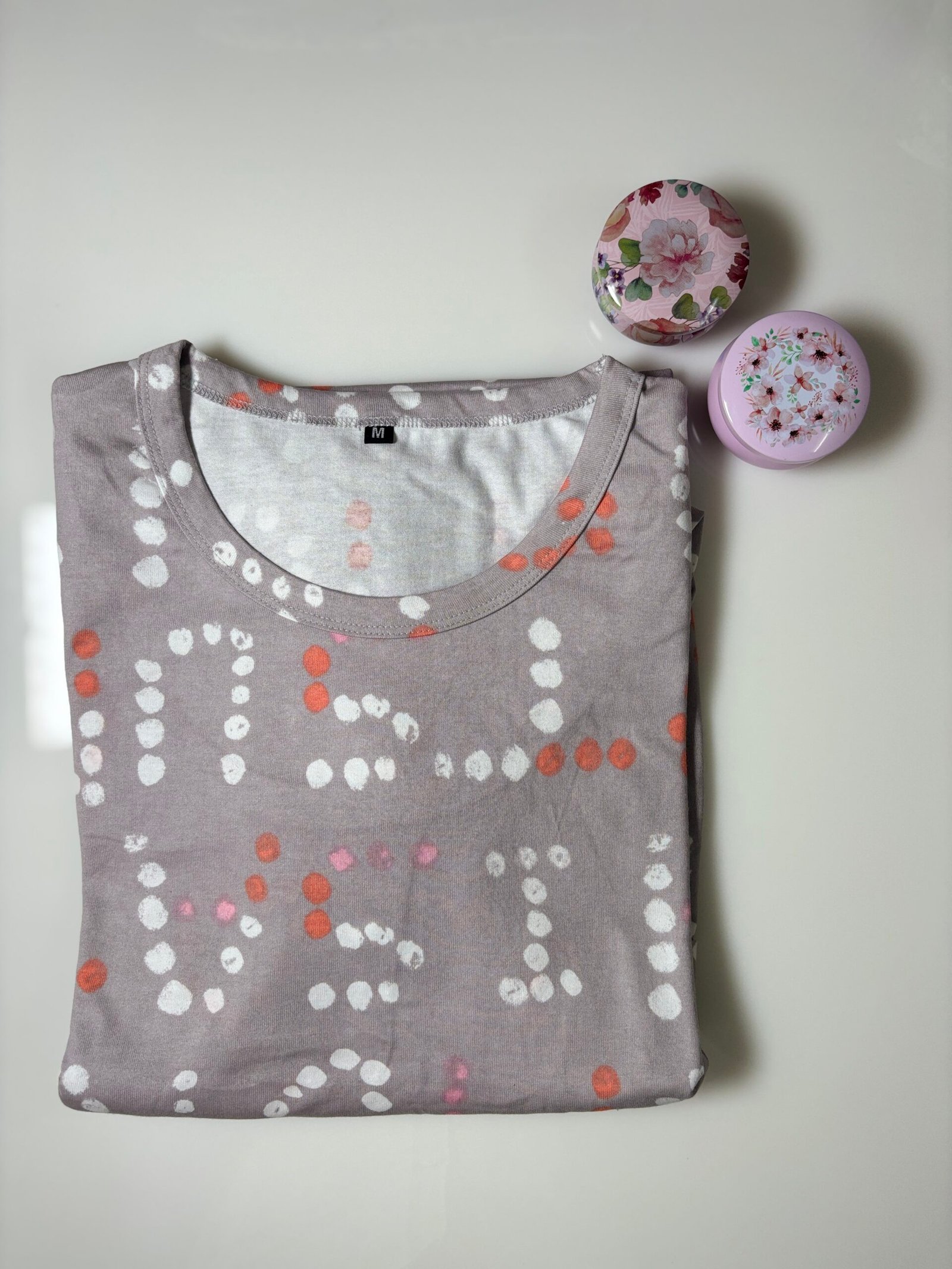 Gray and Polka Dot Printed Short Sleeve Feeding Maxi