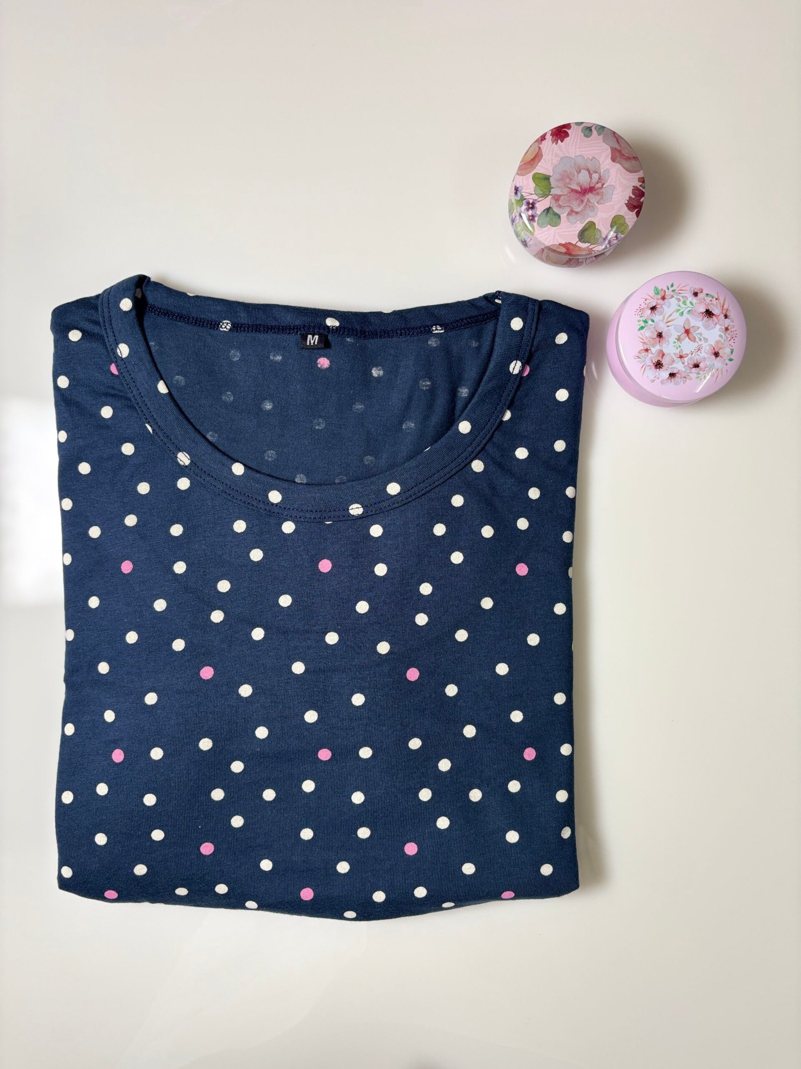 Navy and Dots Printed Short Sleeve Feeding Maxi