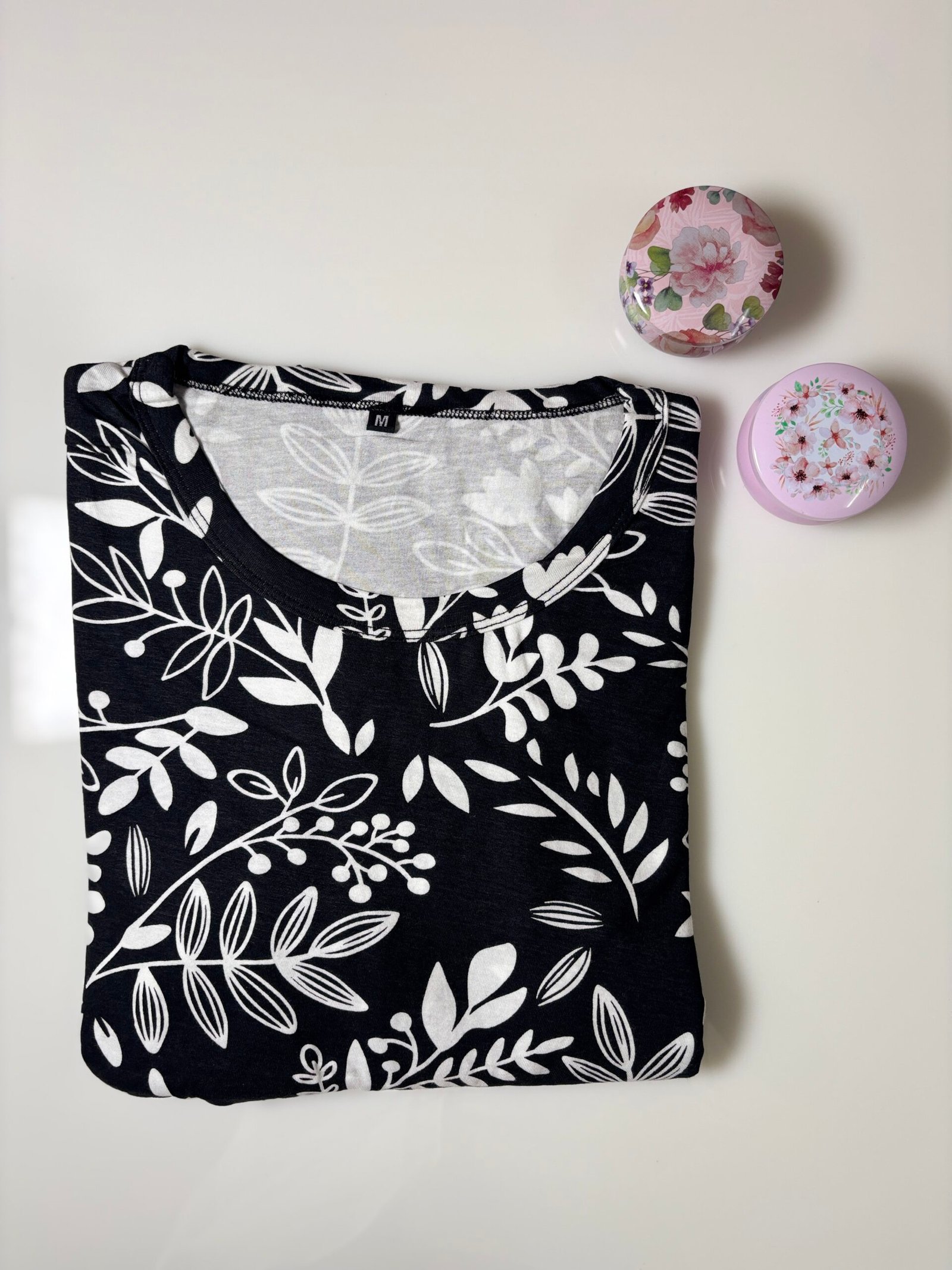 Black and Leafy Printed Short Sleeve Feeding Maxi