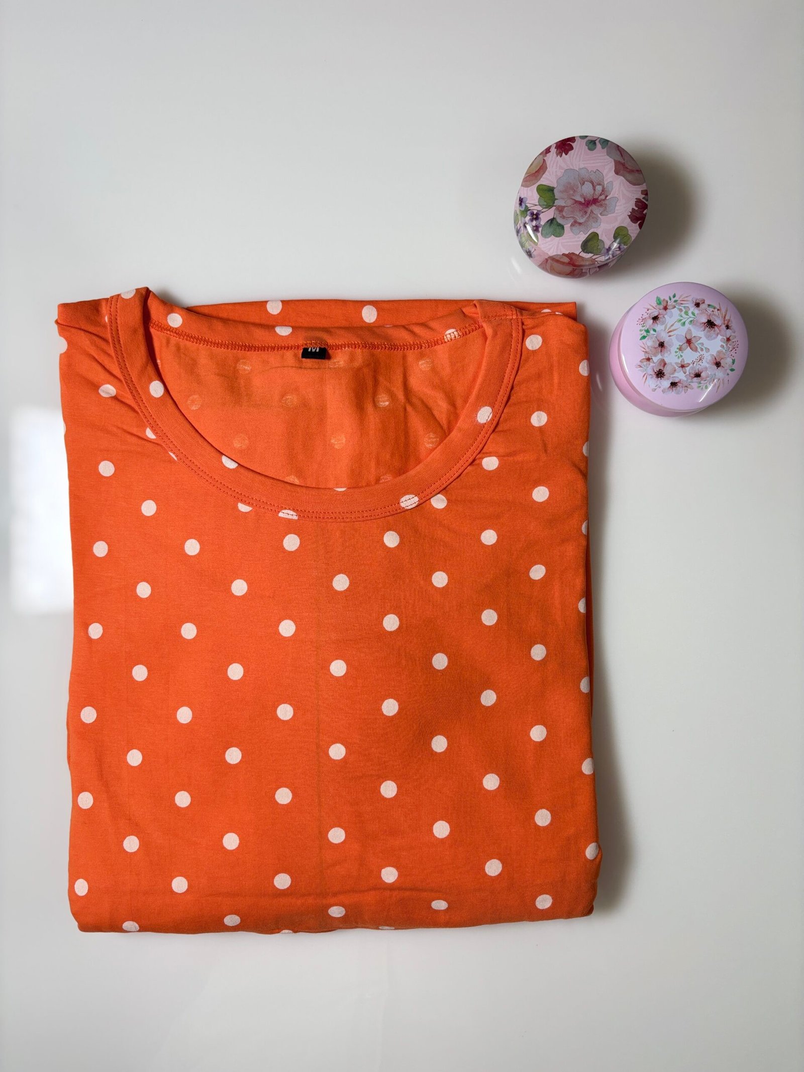 Orange and Dots Printed Short Sleeve Feeding Maxi