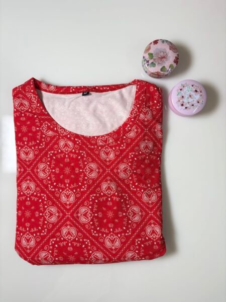 Red and Paisley Printed Short Sleeve Feeding Maxi