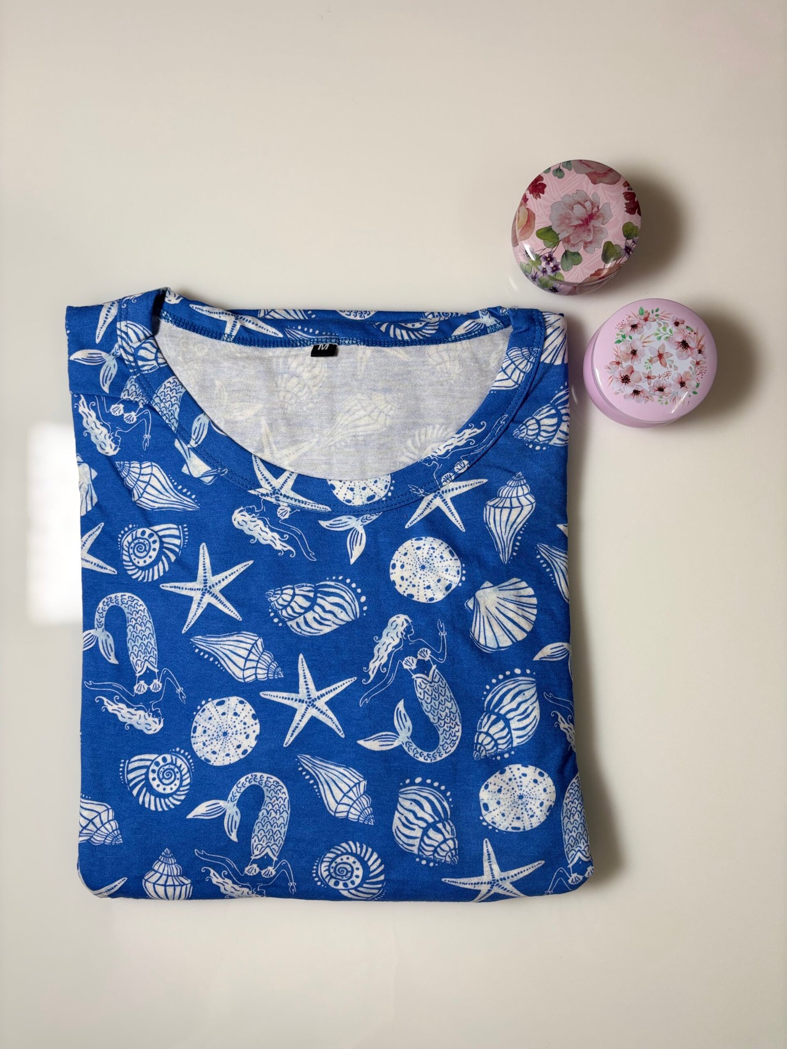 Blue and  Ocean-Themed Printed Short Sleeve Feeding Maxi