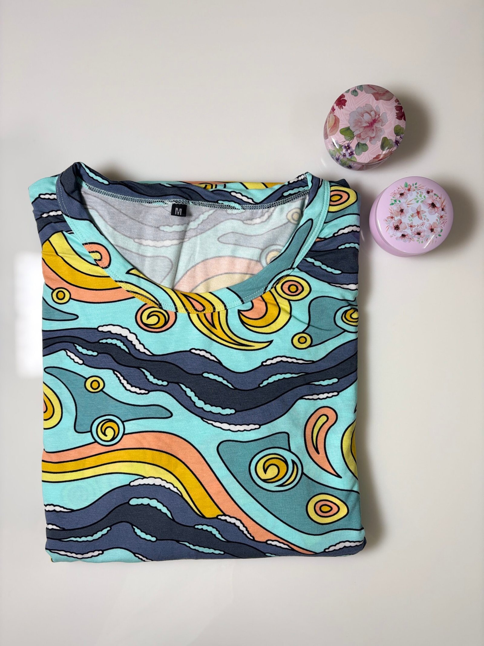 Multicolor and Image Labels Printed Short Sleeve Feeding Maxi