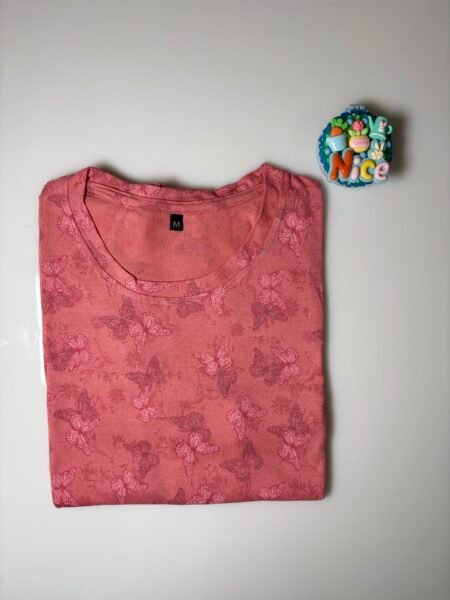 Dusty Rose and Butterflies Printed Round Neck Long Tunic