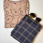Brown Bear Printed T-shirt with Navy Contrast Pant Set - L