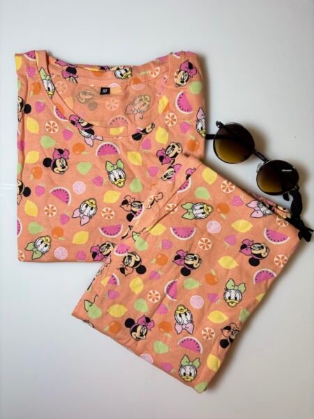 Peach and Novelty Printed T-Shirt and Pant Coords Set