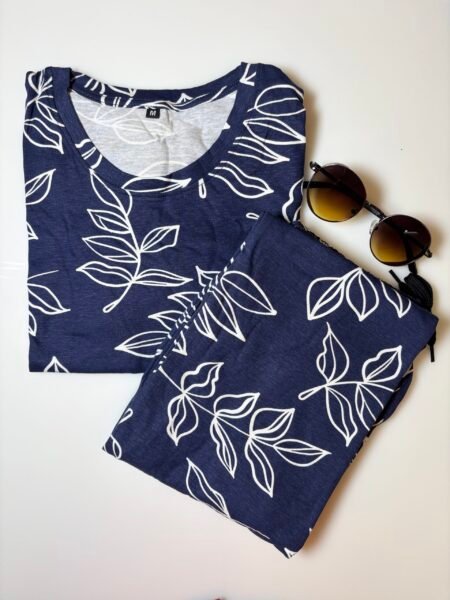 Navy and Leaf's Printed T-Shirt and Pant Coords Set