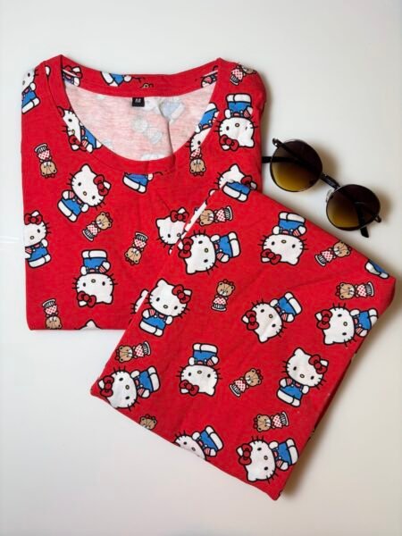 Red and Cartoon Printed T-Shirt and Pant Coords Set