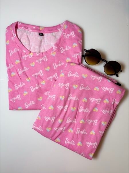 Baby Pink and Text Printed T-Shirt and Pant Coords Set
