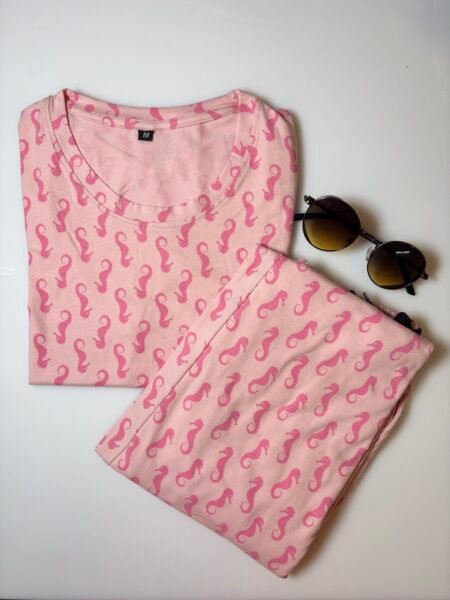 Light Pink and Unique Motifs Printed T-Shirt and Pant Coords Set