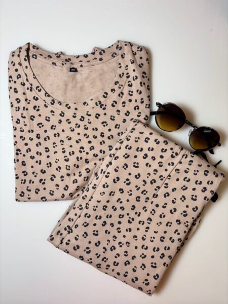 Beige and Ethnic Motifs Printed T-Shirt and Pant Coords Set