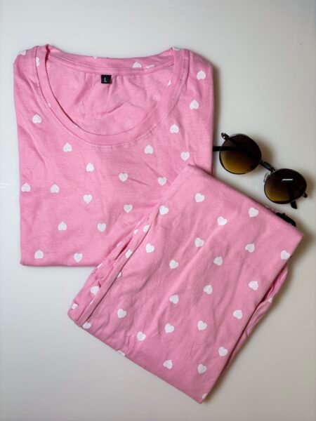 Baby Pink and Heart Printed T-Shirt and Pant Coords Set