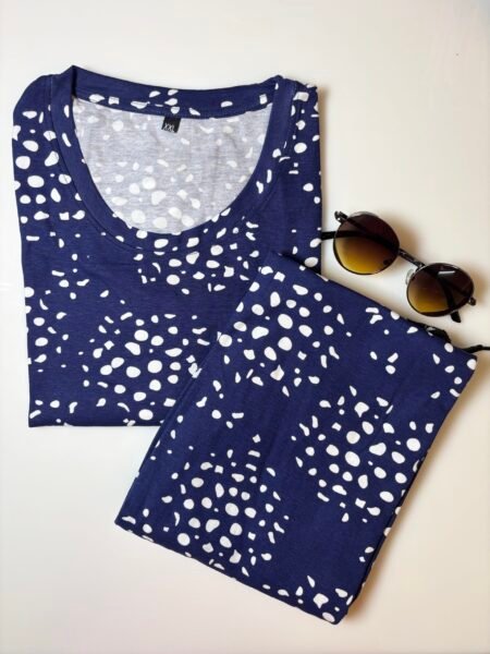 Dark Blue and Abstract Printed T-Shirt and Pant Coords Set