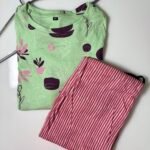 Apple Green Brown Shape Printed Feeding Top and Pant Set - M