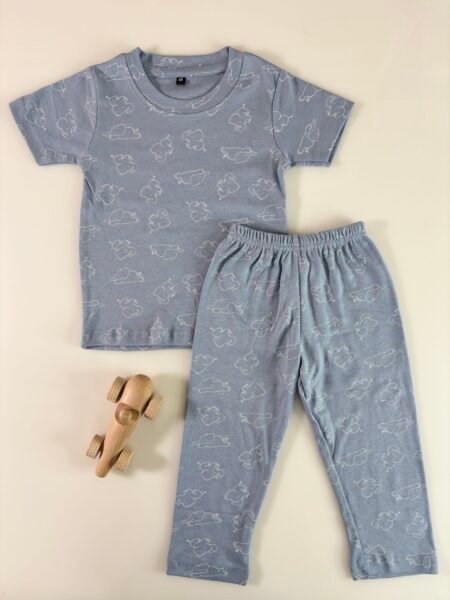 Gray Unique Motifs Printed Interlock T-Shirt and Pant Co-ords