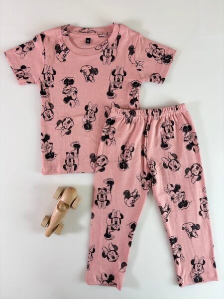 Pink Micky Mouse Printed Interlock T-Shirt and Pant Co-ords