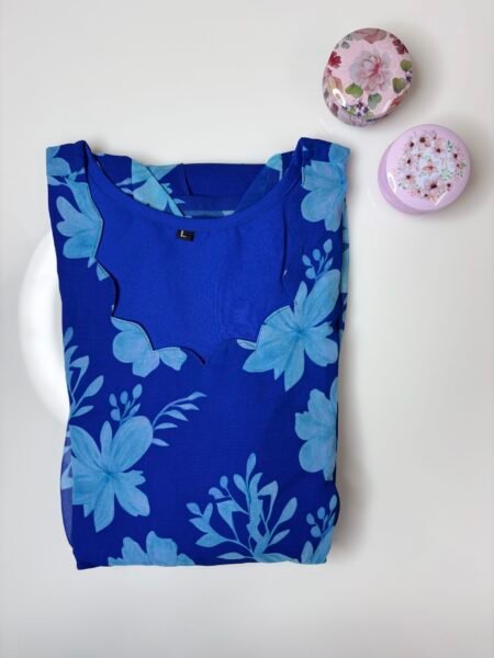 Blue Floral Printed Georgette Outdoor Non-Feeding Maxi