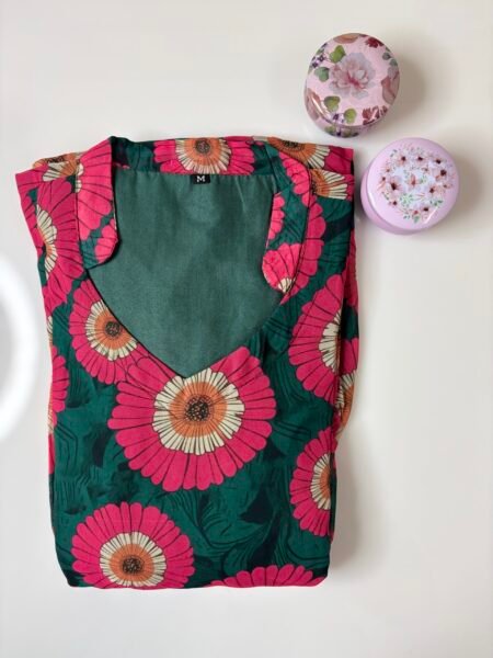 Deep Green Floral Printed Georgette Outdoor Feeding Maxi