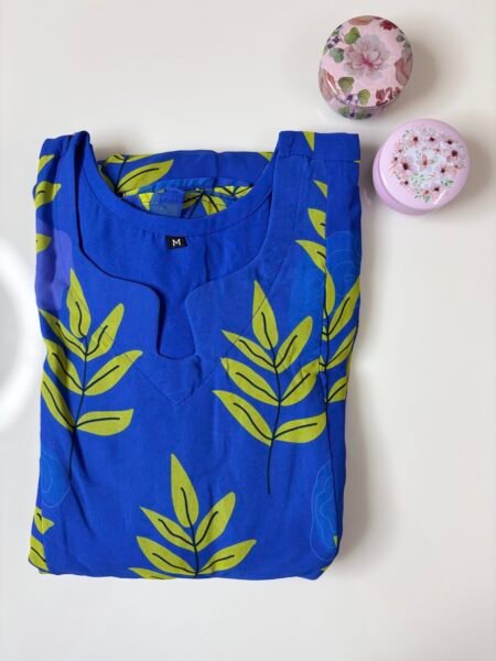 Blue Leaf Printed Georgette Outdoor Feeding Maxi