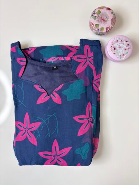 Navy Blue Floral Printed Georgette Outdoor Feeding Maxi