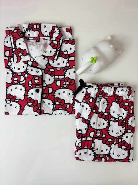 Red and Kitty's Printed Shirt and Pant Coords