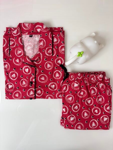 Red and Hearts Circular Printed Shirt and Pant Coords