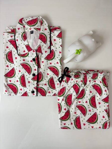 White and Watermelon Printed Shirt and Pant Coords