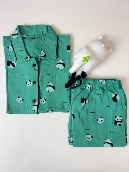 Green and Panda Printed Shirt and Pant Coords