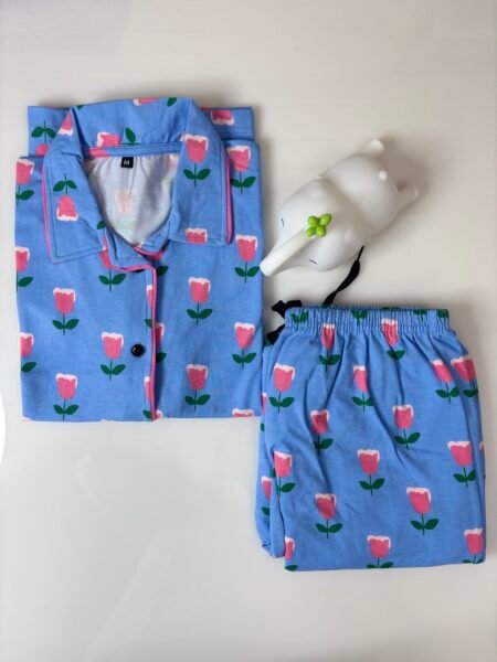 Sky Blue and Floral Printed Shirt and Pant Coords