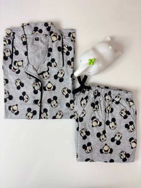 Grey and Micky Mouse Printed Shirt and Pant Coords