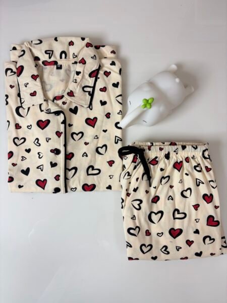 Off-White and Hearts Printed Shirt and Pant Coords