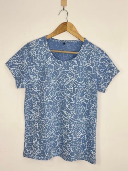 Sky Blue Leafy Printed T-Shirt