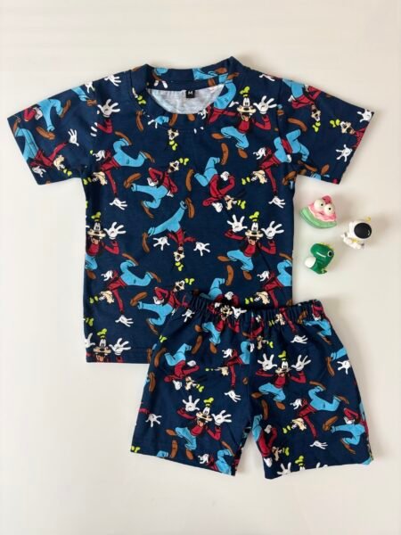 Navy Blue Cartoon Charecter's Printed T-Shirts and Shorts Coords