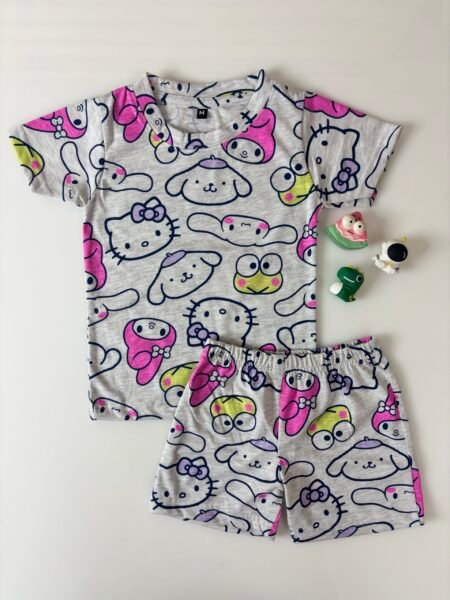 Grey Kitty's Printed T-Shirts and Shorts Coords