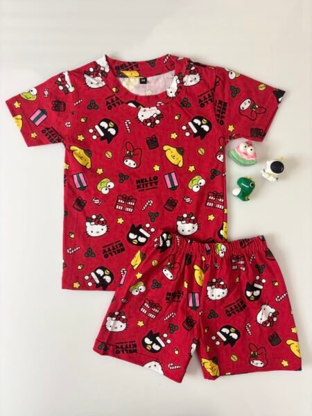 Red Ethnic Motif's Printed T-Shirts and Shorts Coords