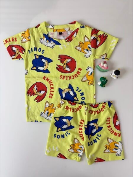 Light Yellow Sonic Charecter's Printed T-Shirts and Shorts Coords