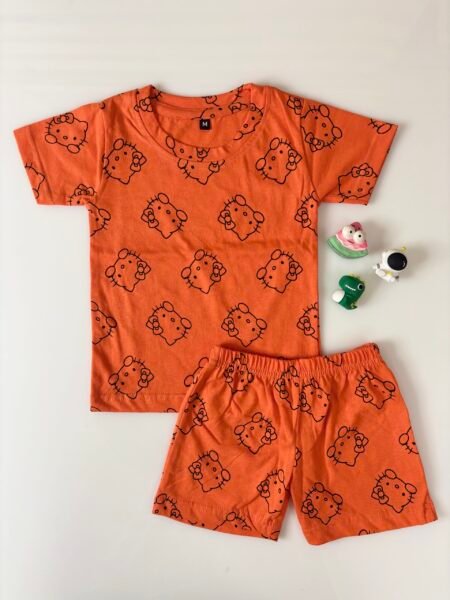 Orange Kitty's Printed T-Shirts and Shorts Coords
