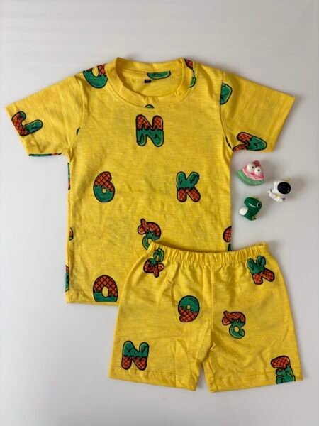 Yellow Letters Printed T-Shirts and Shorts Coords