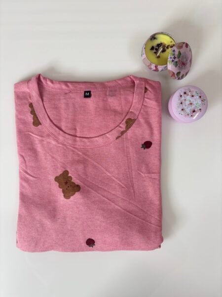 Pink Teddy's Printed Round Neck Lounge Frock