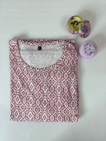 Brown Geometric Printed Round Neck Lounge Frock