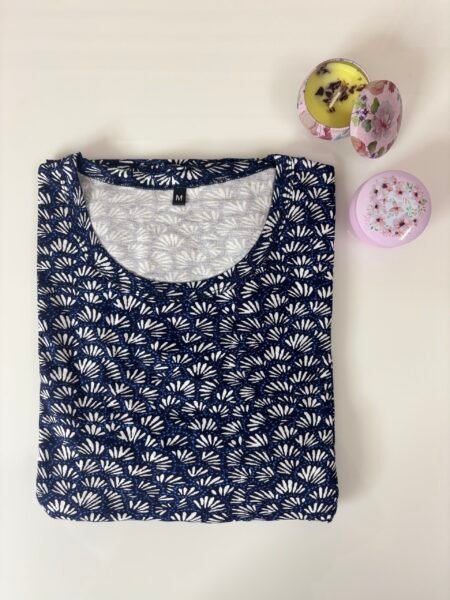 Navy Unique Motifs Printed Round Neck Lounge Frock