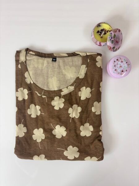 Olive Green Floral Printed Round Neck Lounge Frock
