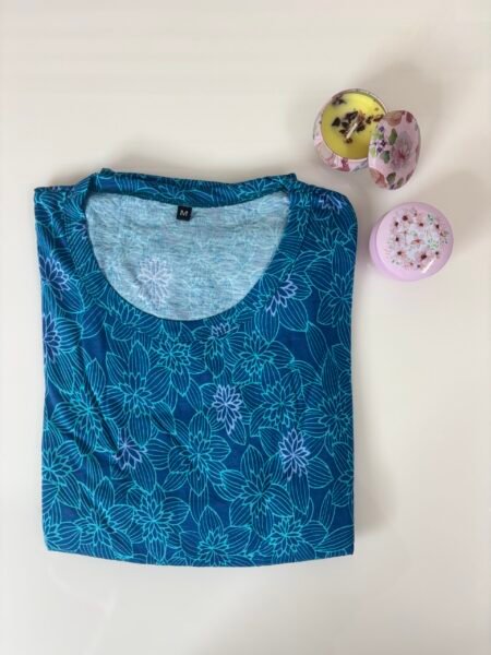 Sky Blue Floral Printed Round Neck Lounge Frock