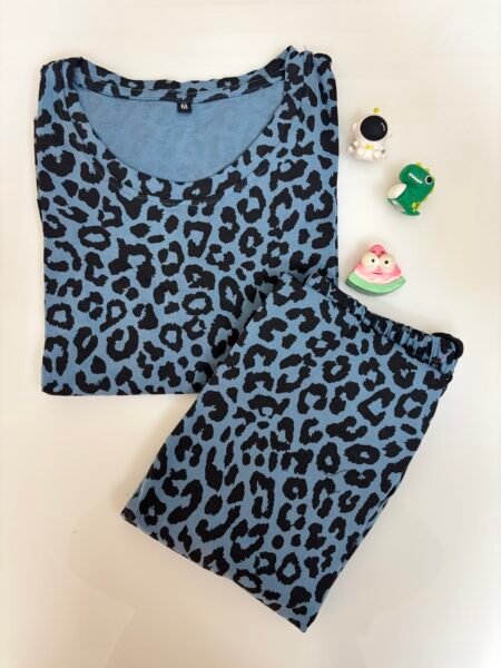 Light Blue Leopard Printed T-shirt with Combo Pant Set