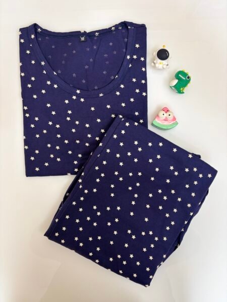 Navy Blue Stars Printed T-shirt with Combo Pant Set