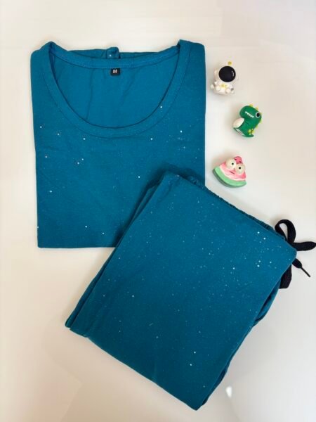 Sea Blue and White Dots Printed T-shirt with Combo Pant Set