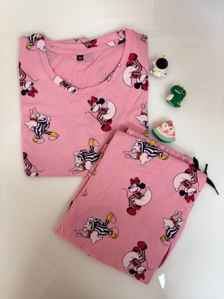 Pink Micky and Duck Printed T-shirt with Combo Pant Set